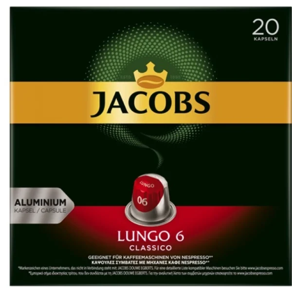 کپسول قهوه جاکوبز مدل لانگو کلاسیکو 6 | Jacobs Lungo Classico | بسته ۲۰ عددی