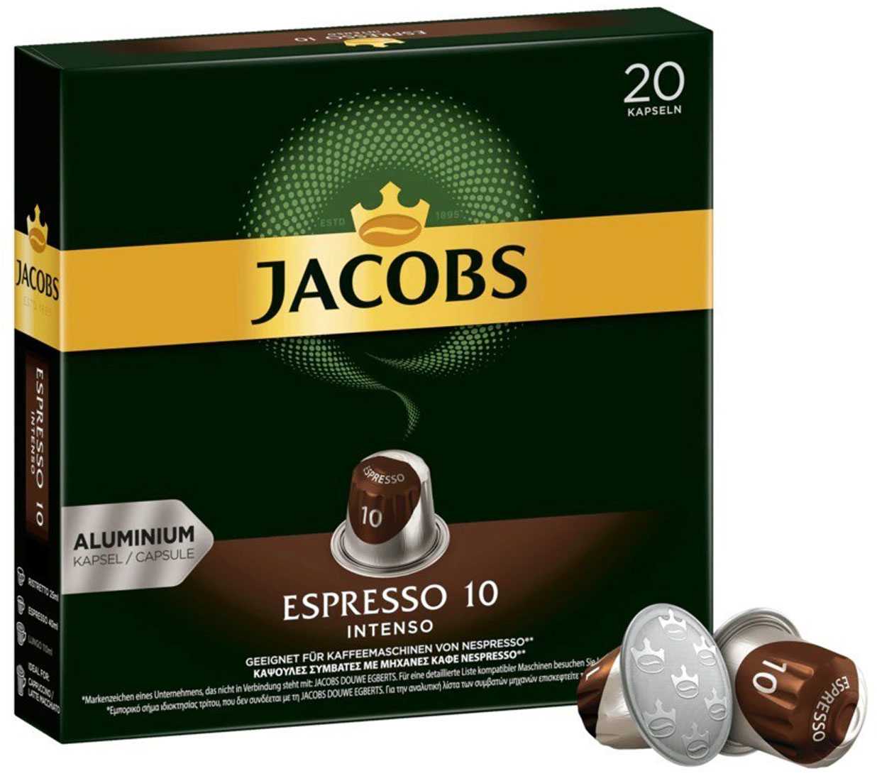 jacobs-espresso-10-intenso.jpg کپسول قهوه جاکوبز مدل اسپرسو اینتنسو Jacobs Espresso Intenso | 10 | بسته 20 عددی - Image 1